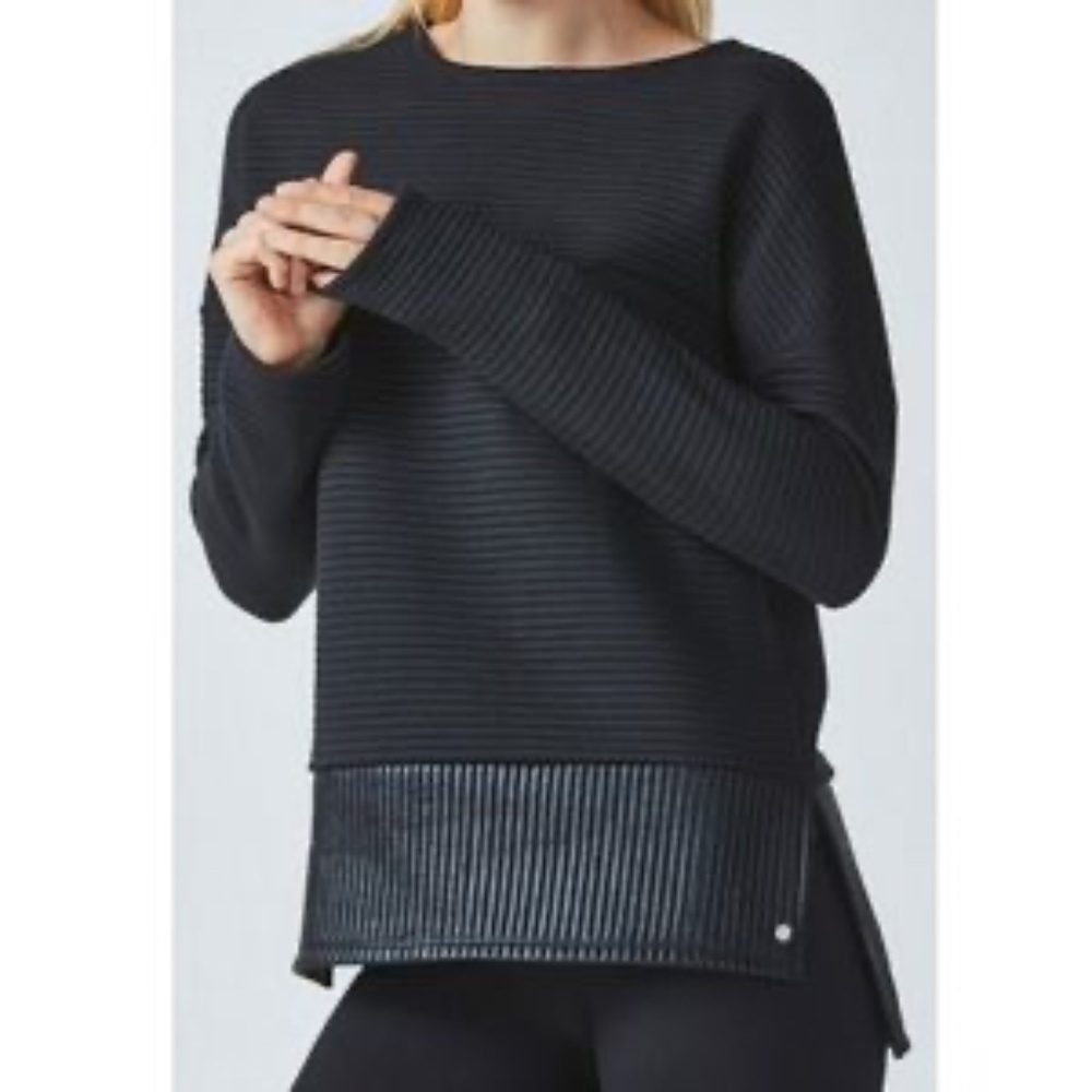 Fabletics Black Ribbed Long Sleeve Sweatshirt Top… - image 1